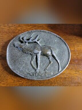 Oval Elk Relief Metal Belt Buckle, Dark Bronze, Wyoming